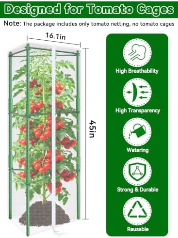 ZeeDix 45x16.1 in Garden Tomato Plant Cover Netting for Tomato Cage