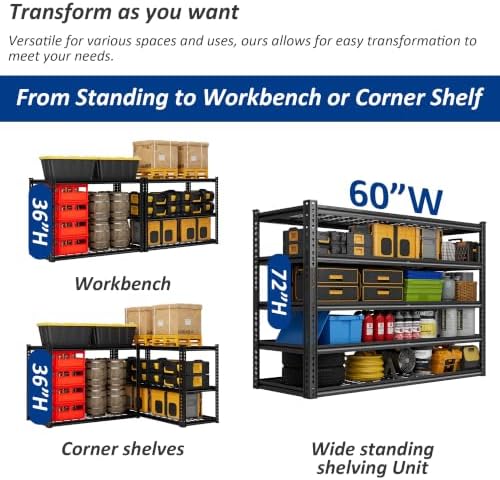 Durstruct 60" W Storage Shelves 5 Tier Garage Shelving Heavy Duty 3000LBS