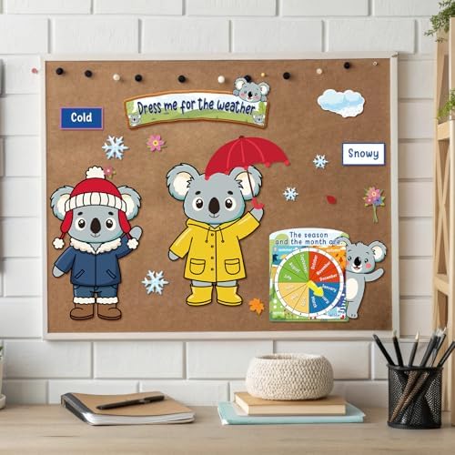 Gilprop 58 Pcs Dress for Weather Bulletin Board Set for Classroom, Koala