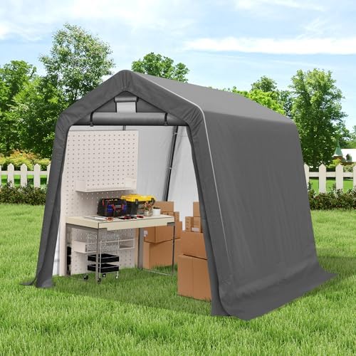 COVERONICS 8' x 8' Outdoor Portable Storage Shelter Shed, Grey