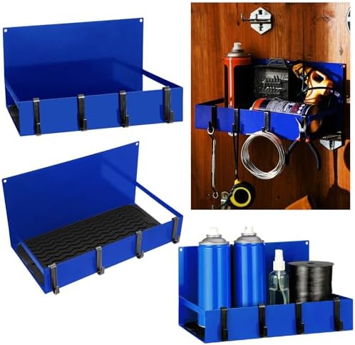 Lineshading 3 Pack Magnetic Garage Organizer with Hook, Fridge Shelf, Blue