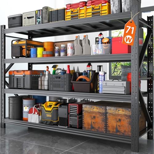 Metal Garage Shelving Unit, Heavy Duty Adjustable Industrial Storage Shelves, Steel Storage Rack for Garage, Warehouse, Basement, Black, 70.1" H x 71" W x 24" D, 10 Pack