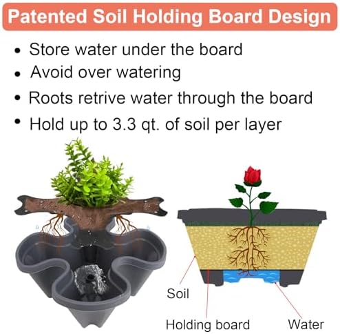 GameXcel Vertical Planter Tower - 7 Tier Stackable Garden Planters with Wheels and Garden Tool Set Plant Pots for Strawberry Herb Flower and Vegetable Indoor Outdoor Use Dark Gray