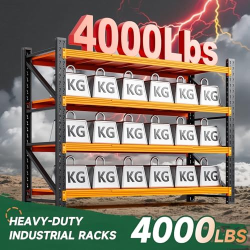 Letaya 4000LBS Heavy Duty Storage Shelves,60" W Metal Garage Shelving Units,4 Tier Large Tall Industrial Shelving,Adjustable Utility Rack Shelf for Warehouse,Basement (Orange, 60" W x 24" D x 70" H)