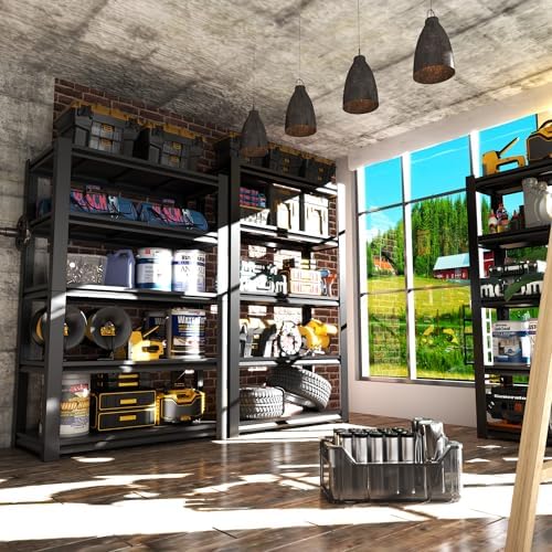 72" H Garage Shelves, Garage Shelving Heavy Duty, 2500Lbs 5 Tier Adjustable Garage Storage Shelves Suitable for Warehouse, Basement, Workshop, Kitchen, Require Assembly, 16" D*36" W*72" H(Black)