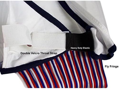 Derby Originals Patriotic Reflective Safety Horse Fly Mask with Ears and Nose Cover Fringes,Full Horse (Large)