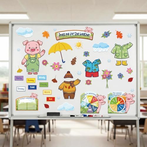 Gilprop 58 Pcs Dress for Weather Bulletin Board Set for Classroom, Piggy