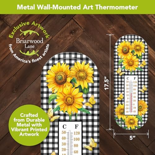 Briarwood Lane Summer Thermometer 17x6 Checkered Sunflowers for Summer Thermometer