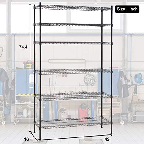 PayLessHere | 6-Tier Wire Shelf | 42"x16"x72" | Black | Adjustable Racks | Heavy-Duty Storage Shelves, Holds Upto 1500 lbs | Rust-Resistant, No-Tool Assembly | for Home, Garage Shelving