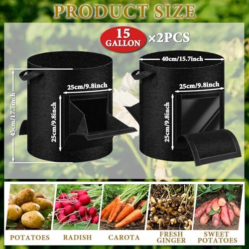 2 Pack 15 Gallon Potato Grow Bags with Pull-Down Harvest Window