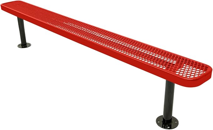 COATEDOUTDOORFURNITURE Coated Outdoor Furniture Heavy-Duty Outdoor Bench Thermoplastic Coated, Expanded Metal, Commercial-Grade Seating, Made in America (Surface Without Back, 8 Ft, Red)