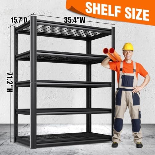 4-pack Storage Shelves, 2500lbs Garage Shelving,Adjustable Heavy Duty Shelving Unit,5T Tall Garage Shelves,Metal Standing Shelf Units,Utility Rack For Warehouse Industrial Basement 71.2*35.4*15.7
