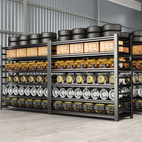 Heavy Duty Metal Garage Shelving Unit, 5 - Tier Adjustable Large Storage Shelves, 3000LBS for Garage & Basement and Pantry Industrial Steel Rack, Ideal for Tool Organization & Storage, Black, 72"H