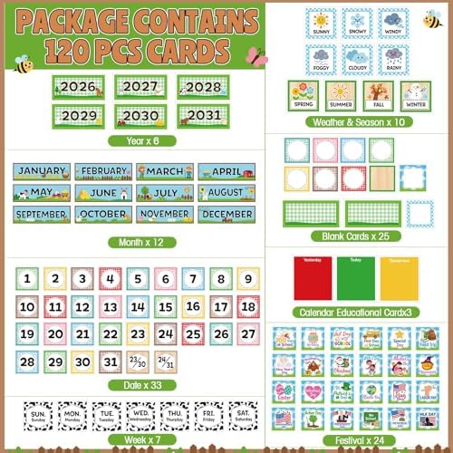 Sinload Classroom Calendar Pocket Chart Red, Farm