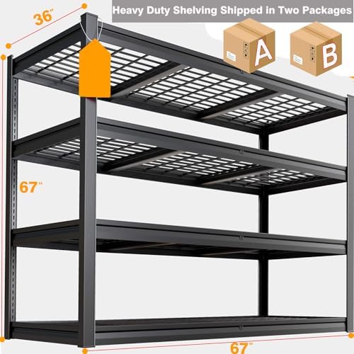 67" W Garage Shelving Heavy Duty, 36" D Garage Shelves, 68" H Adjustable Storage Shelving Unit, Commercial Metal Shelves for Warehouse, Basement, Shop, 67" W x 36" D x 68" H,2 Pack