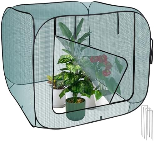 1 Pack 47 x 47 x 43in Pop-Up Garden Mesh Plant Cover with Zipper and Stakes