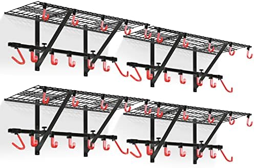 PLKOW Garage Wall Shelving 4-Pack Includes Bike Hooks, Sturdy Adjustable Garage Shelving Wall Mount Wall Organizer (Black, 4-Pack)