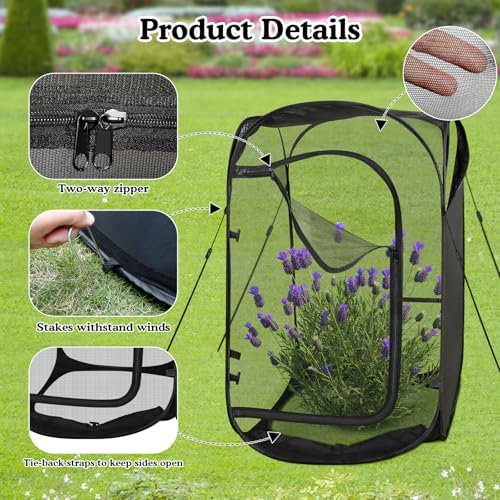 Pop Up Garden Mesh Plant Protectors Tent Net Cage, Pest Guard Covers for Protect Outdoor Vegetables Strawberry Fruit Flowers Shrubs from Birds Insects (1, Black)