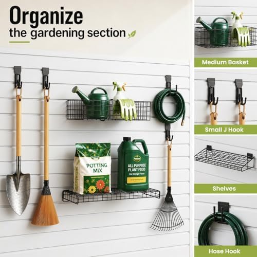 SMARTSTANDARD White Slatwall Panel Set, Wall Organizer for Garden Storage