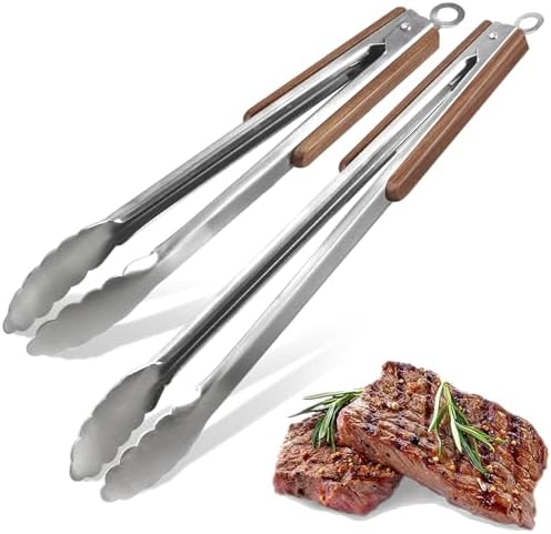 16" & 12" Heavy Duty Stainless Steel Grill Tongs, 2-Pack