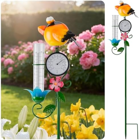Joint Honglin Metal Adorable Bird Rain Gauge with Outdoor Temperature