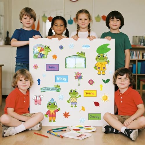 Gilprop 58 Pcs Dress for Weather Bulletin Board Set for Classroom, Frog