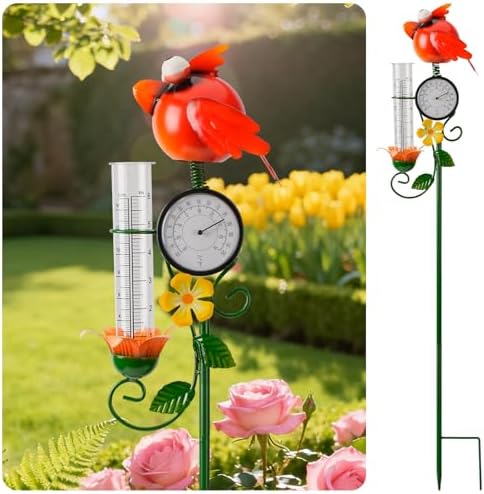 Joint Honglin Metal Adorable Bird Rain Gauge with Outdoor Temperature
