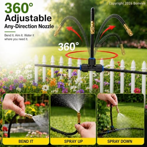 Bonviee Drip Irrigation Parts, 12 Brass Misters with 1/4 in Tee Fittings