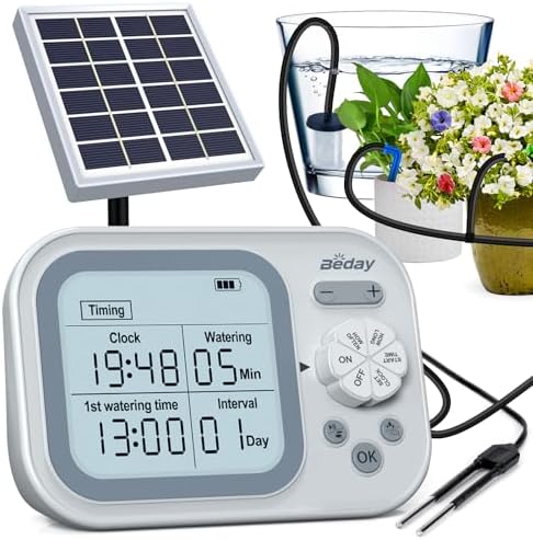 Solar Drip Irrigation System, 490 Timer Modes, 50FT Automatic Plant Watering Kit for 15 Potted Plants, IP67 Waterproof Auto Solar Irrigation Indoor and Outdoor Use for Garden,Balcony, Patio