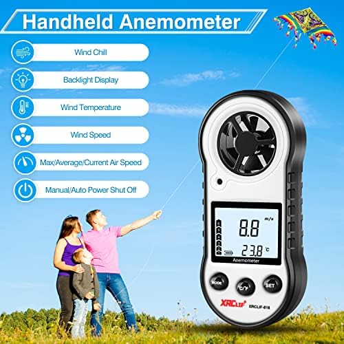Digital Wind Speed & Temperature Anemometer, handheld Wind Gauge for Shooting, Windsurfing, Hunting - Gray