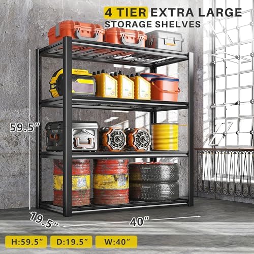 REIBII 40" W Storage Shelves with Wire Mesh Panels for Garage Organization