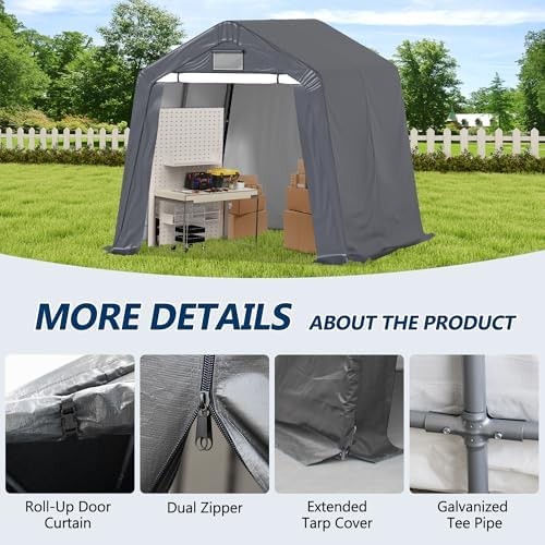 COVERONICS 8' x 8' Outdoor Portable Storage Shelter Shed, Grey