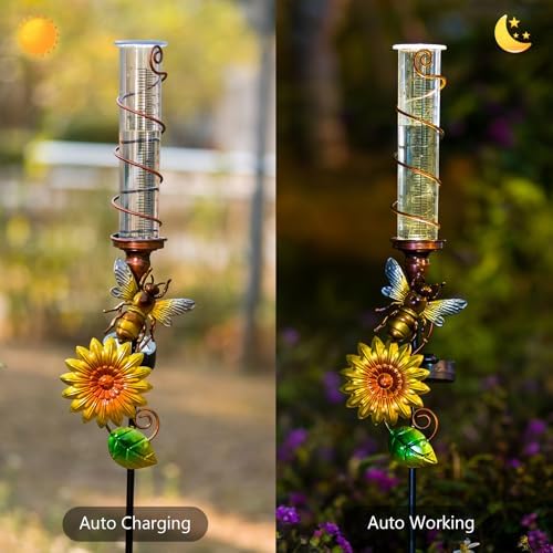 Rain Gauge Outdoor, Solar Water Gauge for Rain