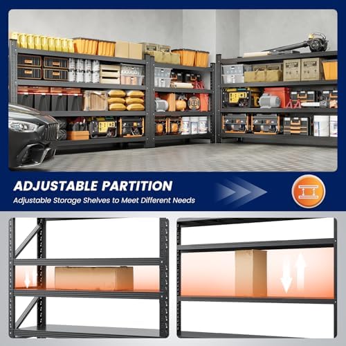 Yizosh 71" W Metal Garage Storage Shelves,5000LBS Heavy Duty 4-Shelf Adjustable Steel Organization Shelving,Utility Rack Shelf,71" W x 24" D x 69" H for Basement,Warehouse,Industrial