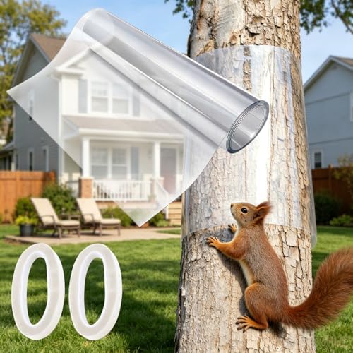Squirrel Baffle for Tree Trunk,Squirrel Tree Guard Trunk Protector for Wooden Post Bird Feeder,Outside Baffle Guard Protector from Raccoon Deer Iguana (98inch)