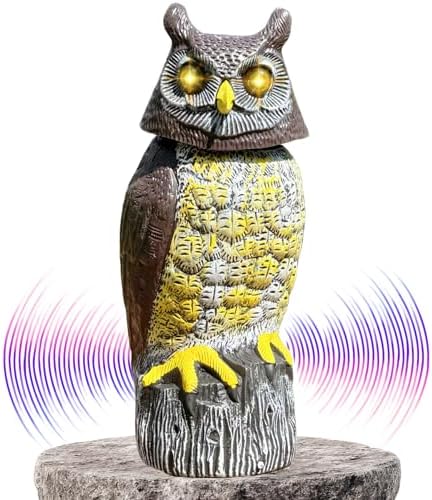 Large Solar Owl with Motion Detector, Flashing Eyes, Spinning Head, Realistic Hooting and Silent Mode, Garden Owl, Outdoor Statue, Decoration for Home, Garden, Patio and Fence