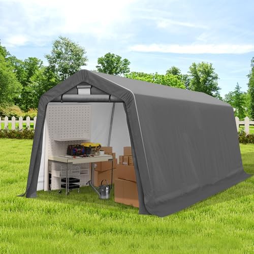 COVERONICS 8' x 14' Outdoor Portable Storage Shelter Shed, Grey