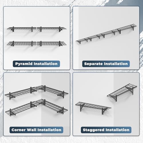 Jusgym 4 Pack Wall Mounted Garage Shelving, 1x4ft, 1400lbs Integrated Grid