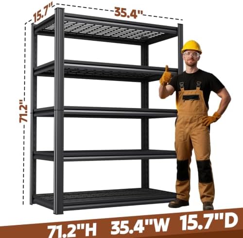 Storage Shelves,Garage Shelving,Adjustable Heavy Duty Shelving Unit,5T Tall Garage Shelves，Metal Standing Shelf Units,Utility Rack for Kitchen Warehouse Industrial Basement 71.2 * 35.4 * 15.7