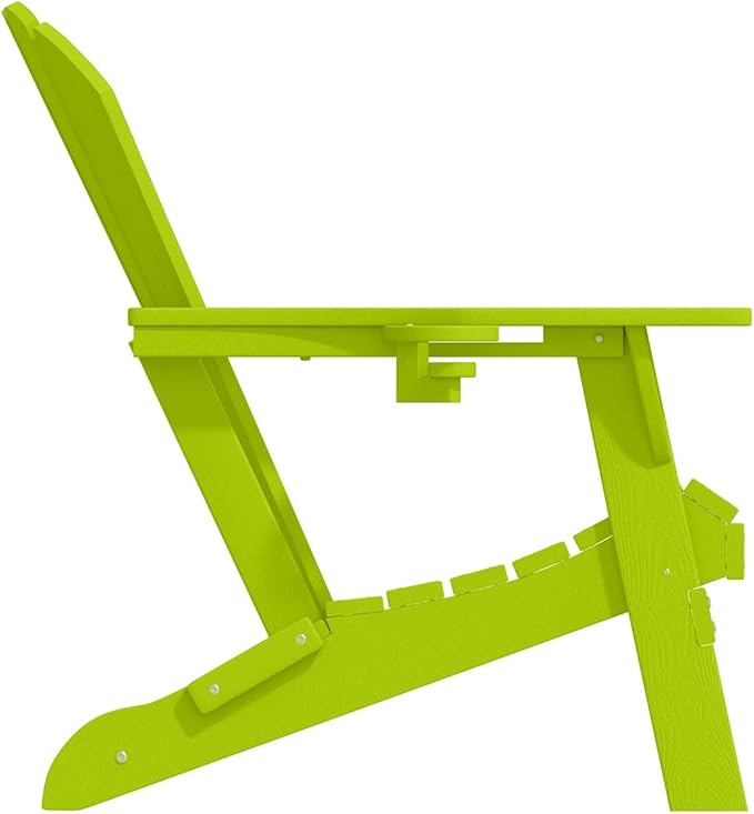 Folding Adirondack Chairs with Cup Holders, Set of 6 HDPE Plastic Outdoor Chairs, Weather Resistant, Real Wood Look, Heavy-Duty Patio Furniture for Deck, Fire Pit, Backyard, Apple Green