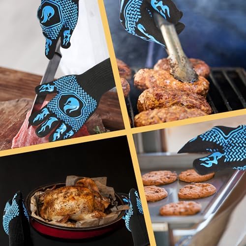 BBQ Gloves 1472F Heat Resistant Non-Slip Silicone (Sky Blue)