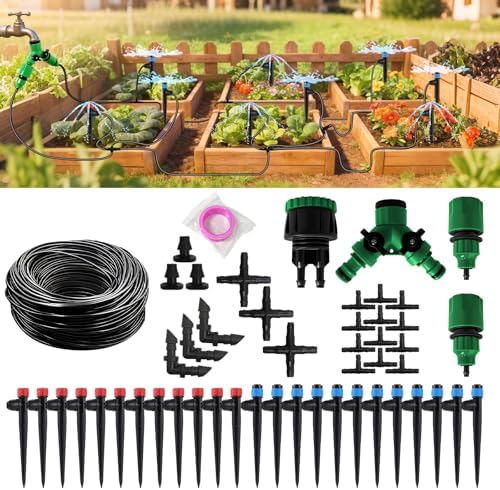 65Ft Drip Irrigation System Kit with 1/4 Inch Tubing for Garden