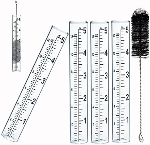 YZDTECH 4 PCS Rain Gauge Glass Replacement Tube, Glass Rain Gauges Replacement Tubes Best Rated for Yard Garden Outdoor Lawn, 5 inch with Tube Brush