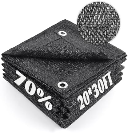 Cool Area Sun Shade Cloth with Grommets for Garden, 70% 20x30ft, Black