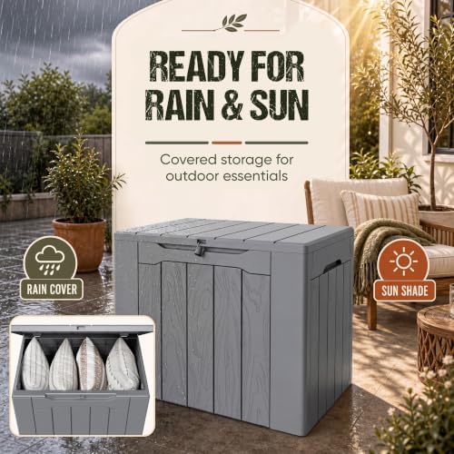Flamaker Deck Box 30 Gallon, Waterproof Resin Small Storage Box with Lid