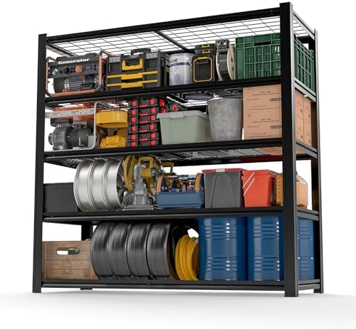72" H x 36.12" W x 16" D Instrial 5-Heavy-Duty-Shelf Storage-Rack Adjustable Shed Shelving Metal Shelves Steel (Wire) Garage Bin Shelving Unit-s Organizer System for Basement/Kitchen, Black