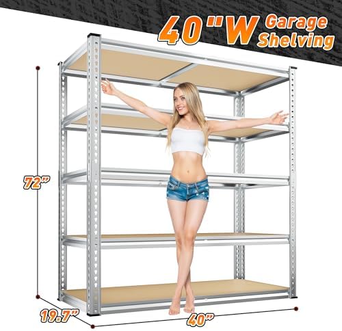 REIBII 2500LBS Garage Shelving,40"W Rust-Proof Storage Shelves For Basement