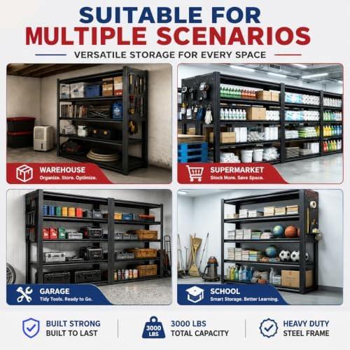 Garage Shelving, 3300 LBS Storage Shelves with Side Guard
