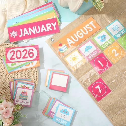 Sinload Classroom Calendar Pocket Chart Linen Color, Pastel