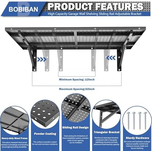 2 Pack Garage Wall Shelving Heavy Duty 2x3ft, Black